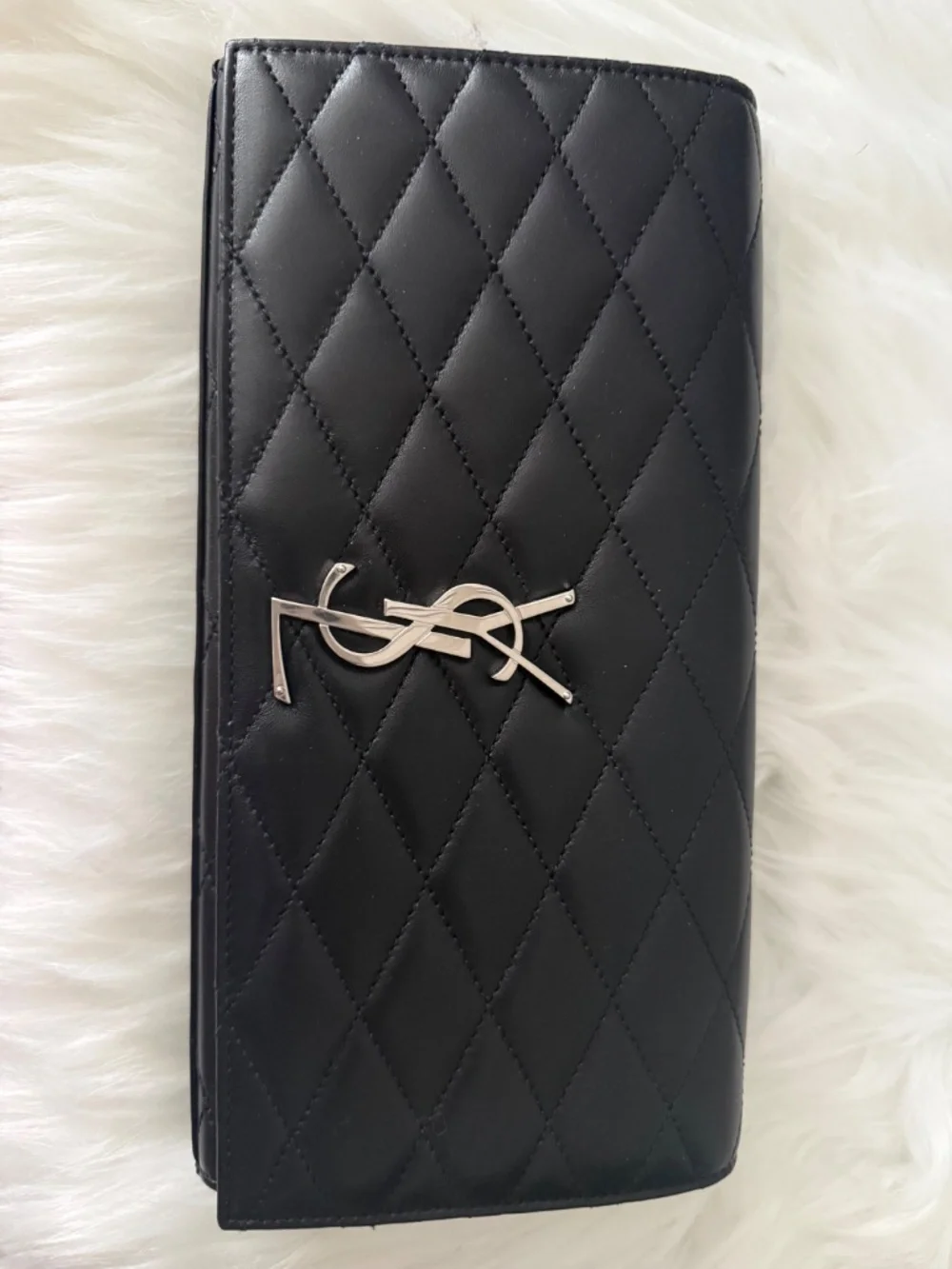 Saint Laurent Black Quilted Leather Envelope Clutch with Silver YSL - Picture 3 of 4